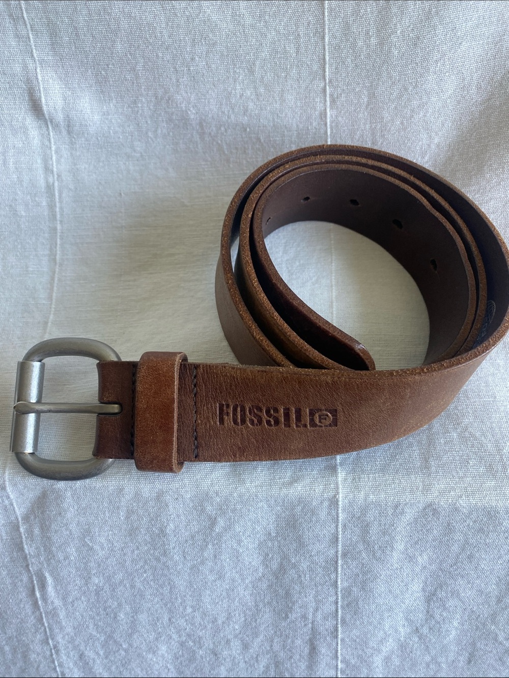 Fossil Brown Leather Men's Belt with Brushed Metal Buckle Size 36